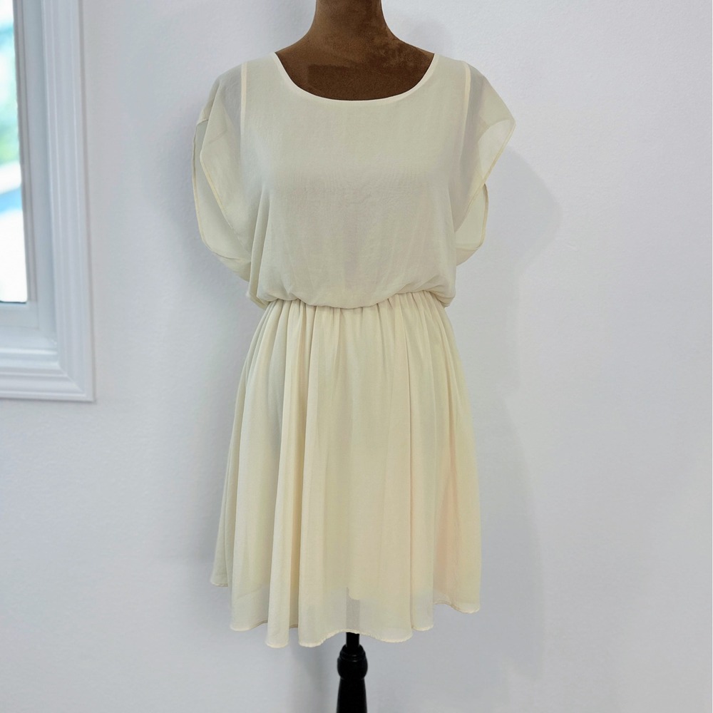 Lush Chiffon Mini Dress Womens‎ Medium Cream Excellent DR91509-001